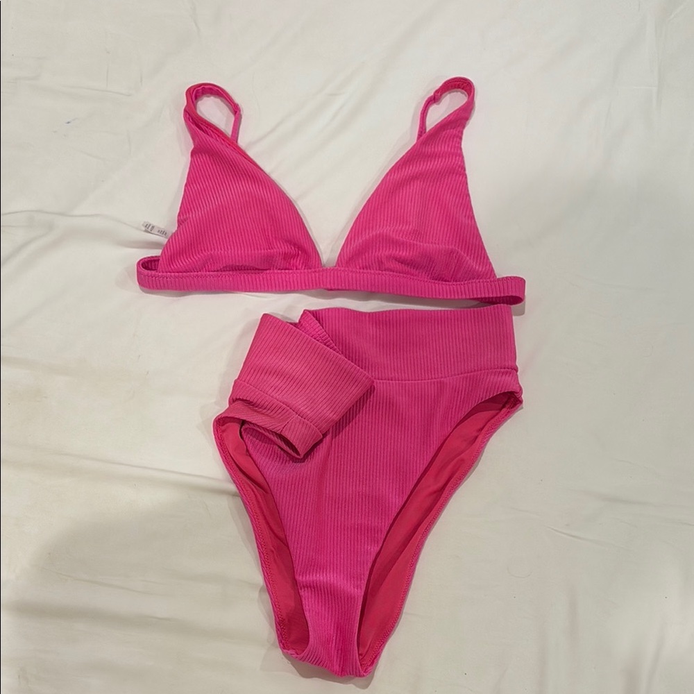 Aerie Shine Ribbed Hot Pink Bikini